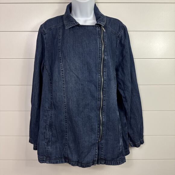 Chico's Long Sleeve Zip Up Denim Jean Jacket Dark Wash sz 3 / XL - Picture 1 of 7